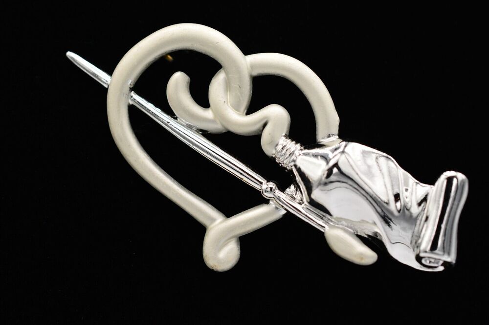 AJC Vintage Pin Brooch Brushed Silver Heart Paint Brush Artist Painter 80s BinA6
